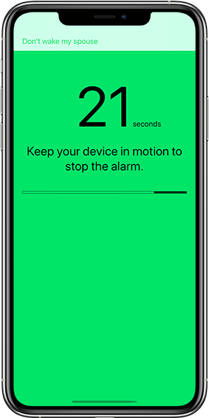 Motion Alarm Clock. Screenshot of shaking to turn off the alarm.